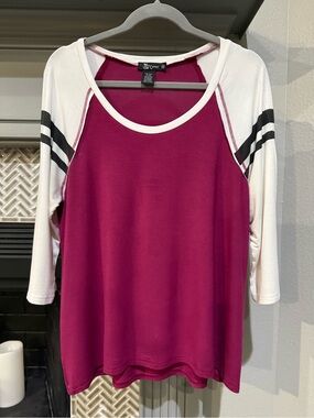 Burgundy Raglan Long Sleeve Tee with White Sleeves